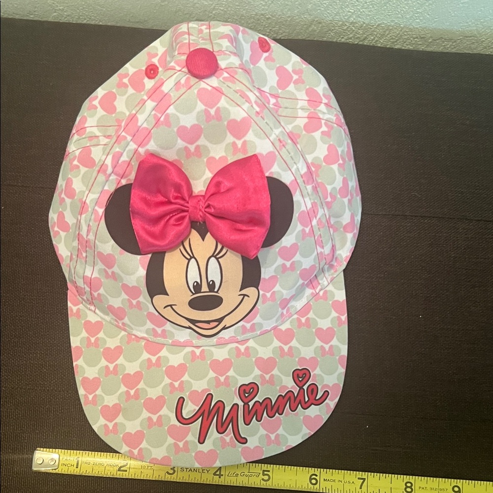 #9560+ Disney Minnie Mouse Hat with 3 D Bow/ Pink and White Hearts - Picture 4 of 8